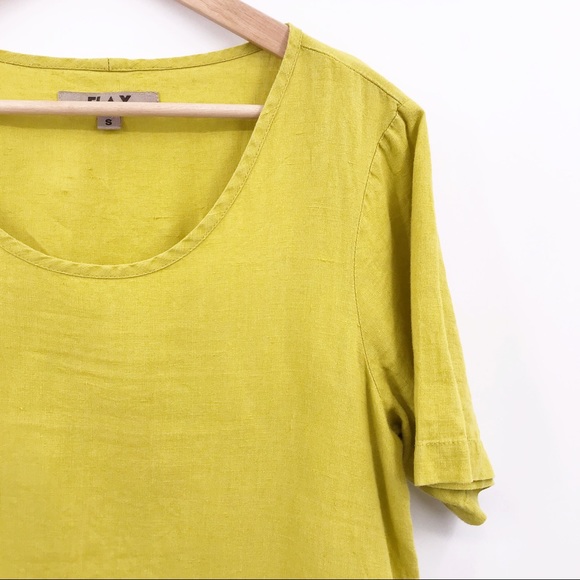 Flax Linen Tunic Tee Green with Pockets - Picture 2 of 6